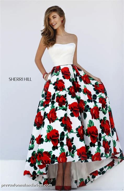 sherri hill white dress with red flowers|red sherri hill prom gown.